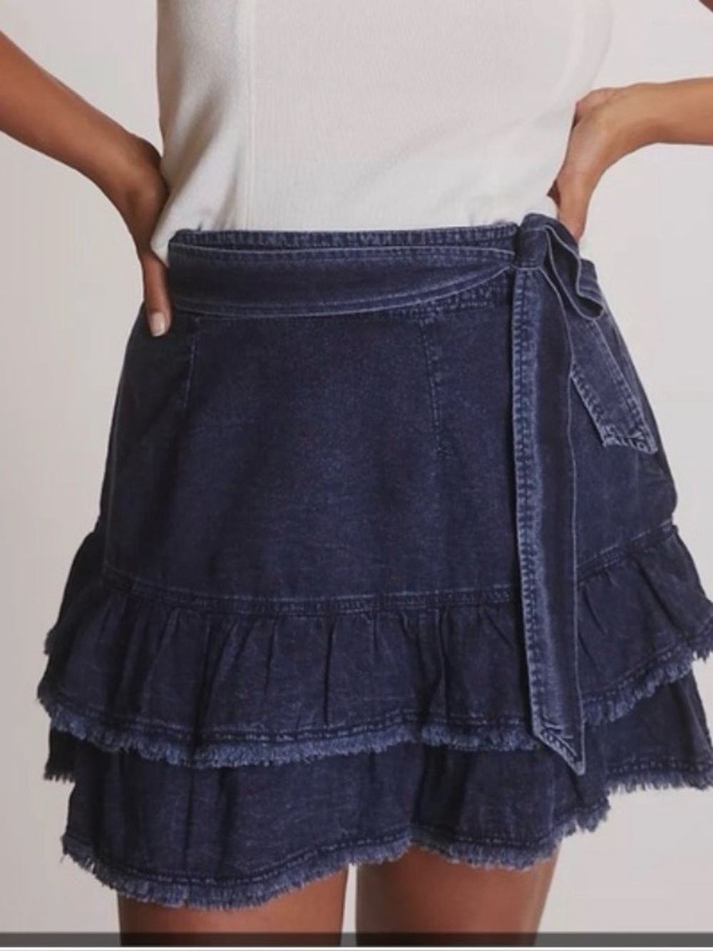 Pilcro Jean Ruffle Mini Skirt